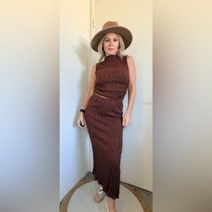 Project Social T Giorgia Funnel Neck Sweater Rib Tank and Skirt - Russet Brown